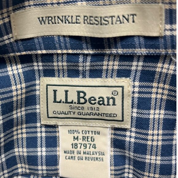 L.L. Bean Wrinkle Resistant Plaid Long Sleeve Button-down Shirt Size Medium - Picture 10 of 11